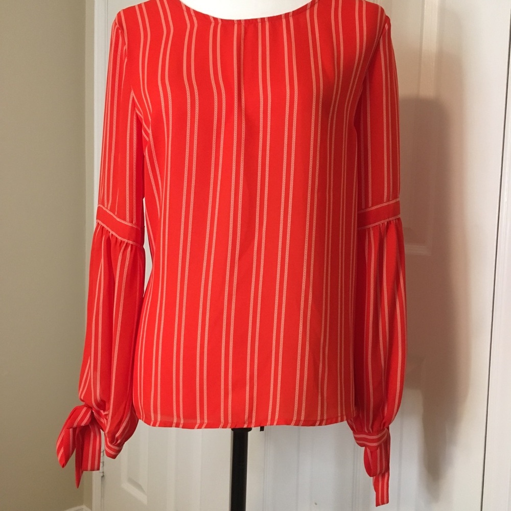 Rose + Olive red striped blouse. Size medium